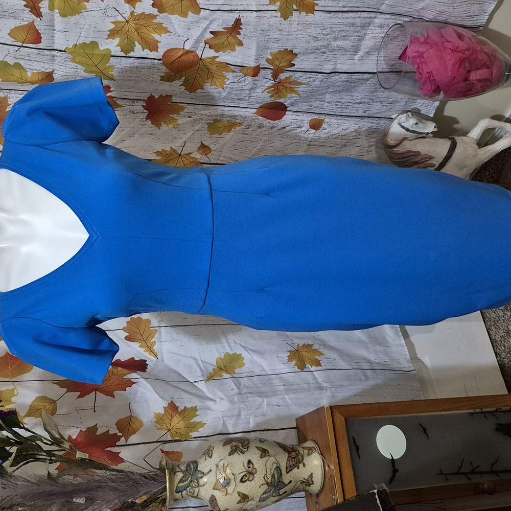 Maggy London Blue Sheath Dress with Flutter Sleeves